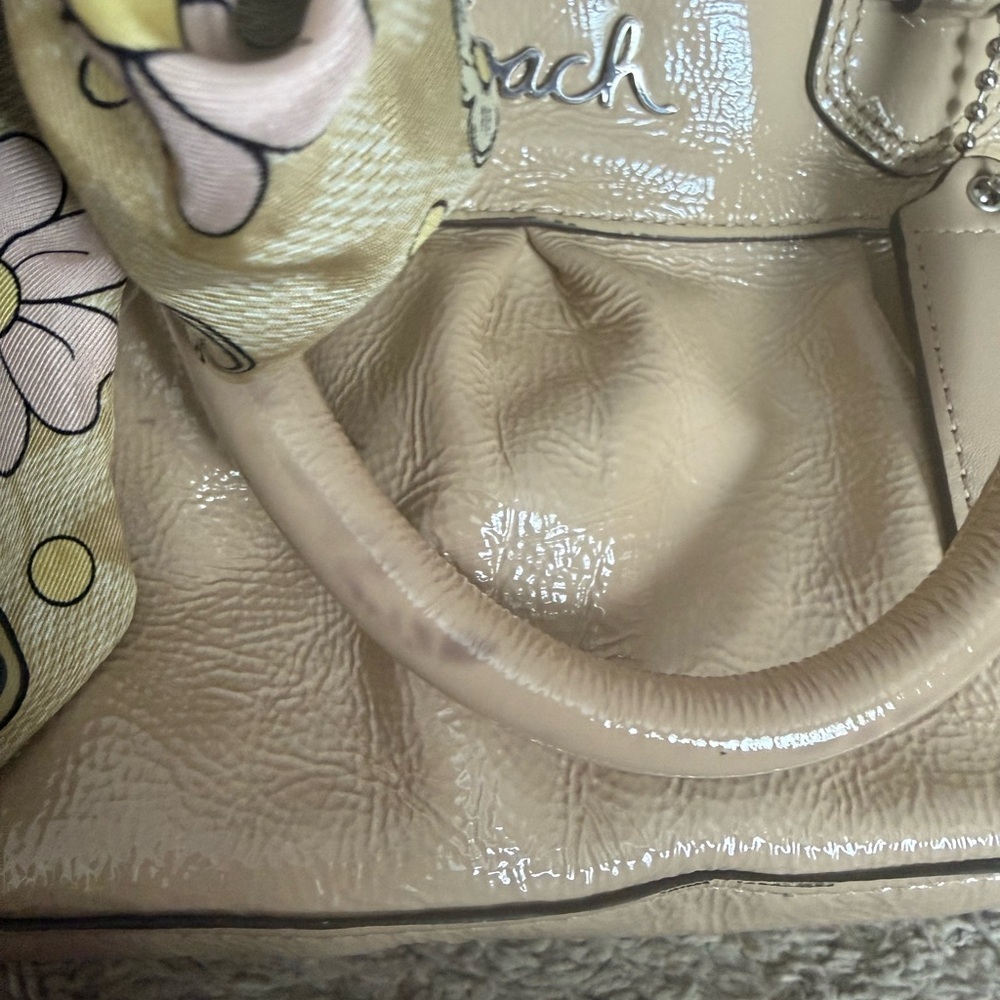 Coach Beige Leather Satchel with Floral Scarf - Picture 4 of 10